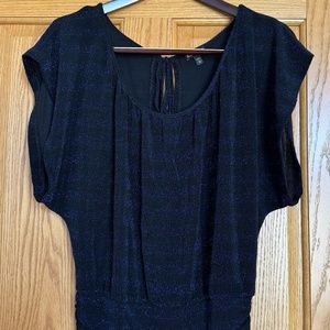 Express Women's Black and Blue Striped Sparkle Blouse SIZE XS